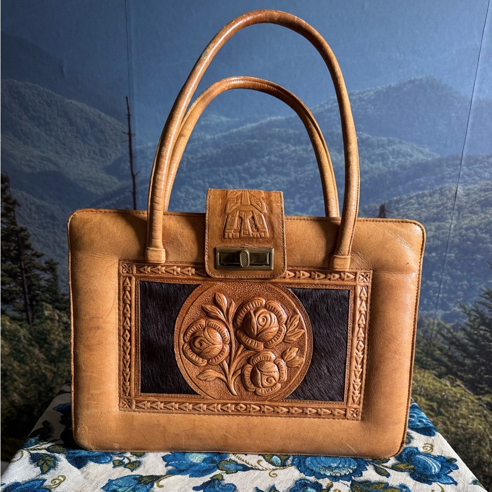 Vintage Western Leather and Cowhide Purse